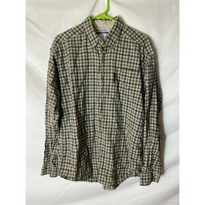 COLUMBIA MENS SIZE‎ MEDIUM M BROWN PLAID BUTTON UP SHIRT LONG SLEEVE